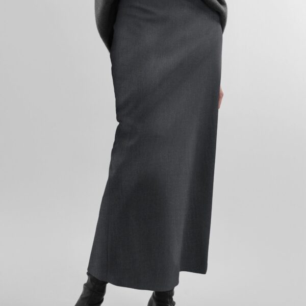 The Frankie Shop Alrose Midi Skirt - Dark Grey Melange - Oversized Minimalist Skirts in Grey - Shop at Coveti