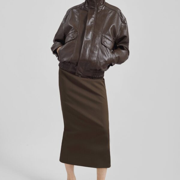 The Frankie Shop Alrose Midi Skirt - Mocha - Oversized Minimalist Skirts in Brown - Shop at Coveti