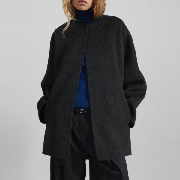 The Frankie Shop Altdorf Wool Coat - Charcoal - Oversized Minimalist Coats in Blue - Shop at Coveti