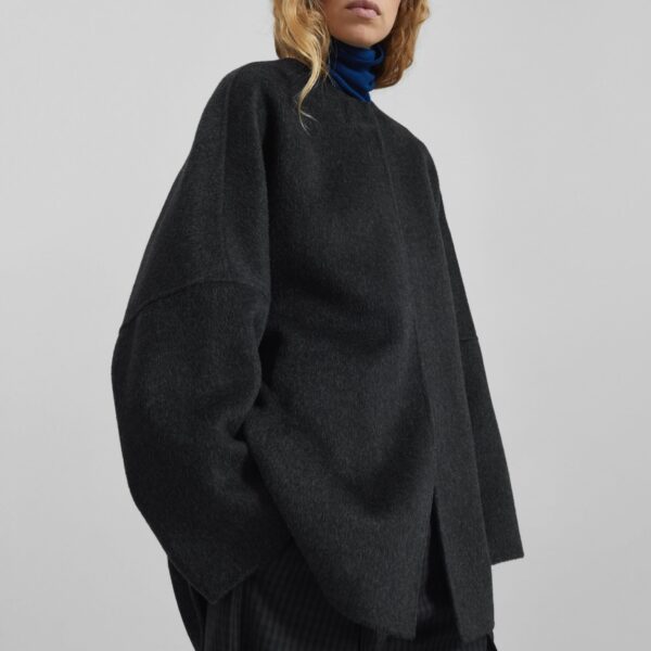 The Frankie Shop Altdorf Wool Coat - Charcoal - Oversized Minimalist Coats in Blue - Shop at Coveti