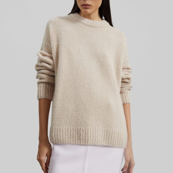 The Frankie Shop Amish Supplies Crewneck Sweater - Beige - Oversized Minimalist Knitwear in Beige - Shop at Coveti