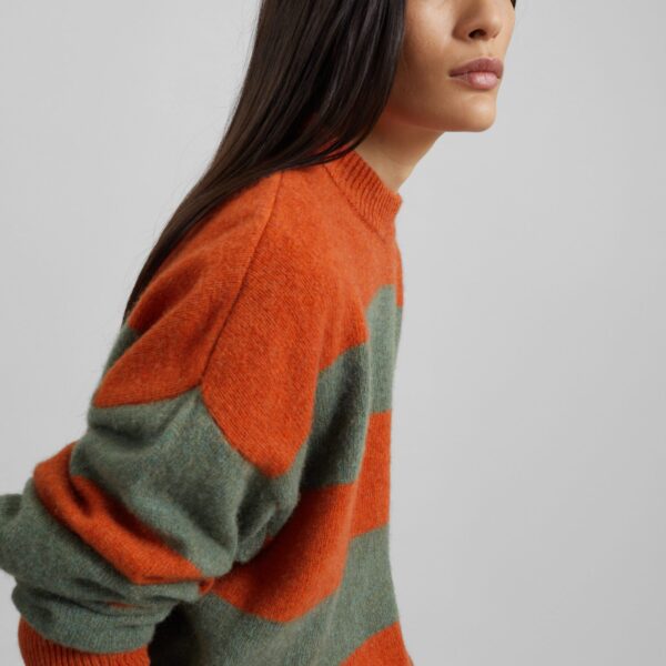 The Frankie Shop Amish Supplies Crewneck Sweater - Sage/Orange - Oversized Minimalist Knitwear in Green - Shop at Coveti
