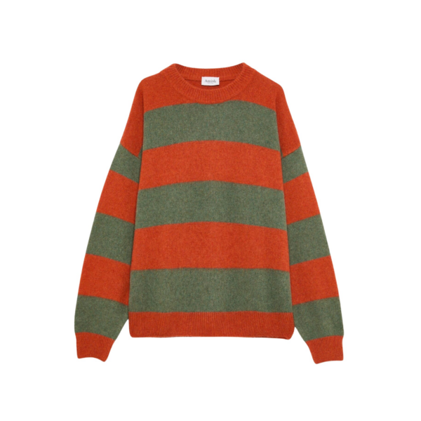 The Frankie Shop Amish Supplies Crewneck Sweater - Sage/Orange - Oversized Minimalist Knitwear in Green - Shop at Coveti