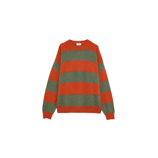 The Frankie Shop Amish Supplies Crewneck Sweater - Sage/Orange - Oversized Minimalist Knitwear in Green - Shop at Coveti