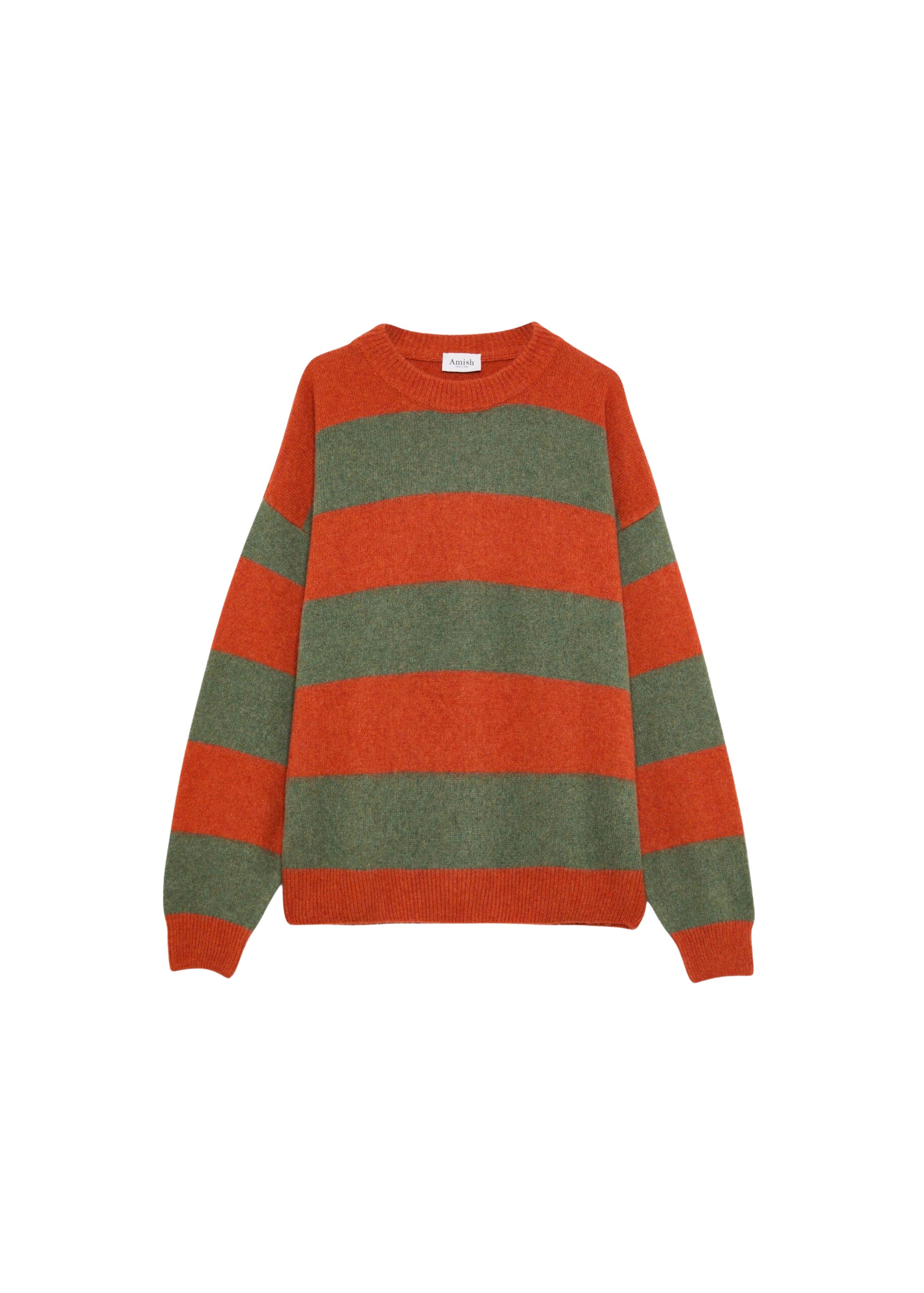 The Frankie Shop Amish Supplies Crewneck Sweater - Sage/Orange - Oversized Minimalist Knitwear in Green - Shop at Coveti