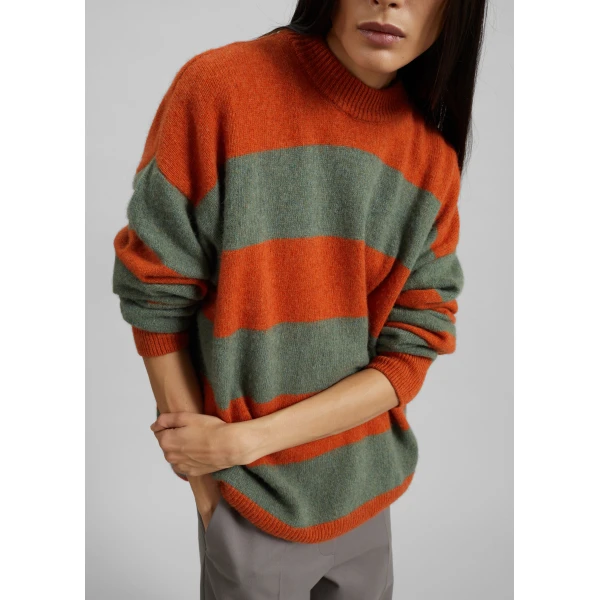 The Frankie Shop Amish Supplies Crewneck Sweater – Sage/Orange, view 3