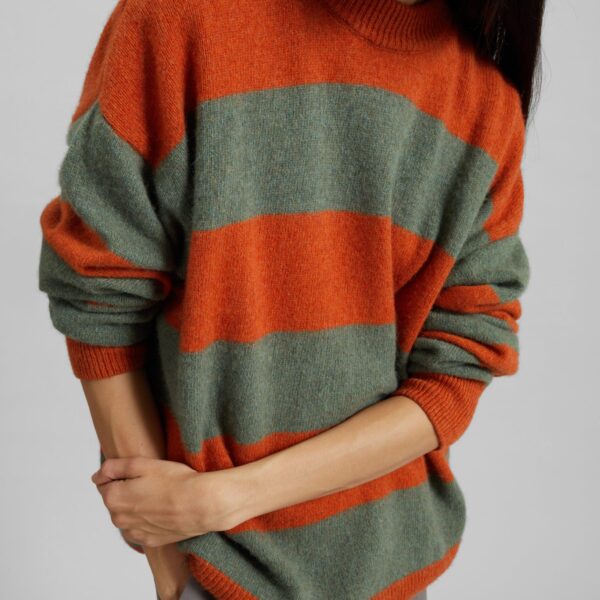 The Frankie Shop Amish Supplies Crewneck Sweater - Sage/Orange - Oversized Minimalist Knitwear in Green - Shop at Coveti