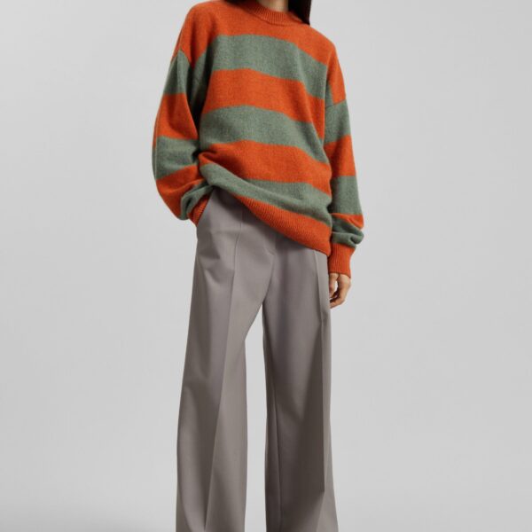 The Frankie Shop Amish Supplies Crewneck Sweater - Sage/Orange - Oversized Minimalist Knitwear in Green - Shop at Coveti
