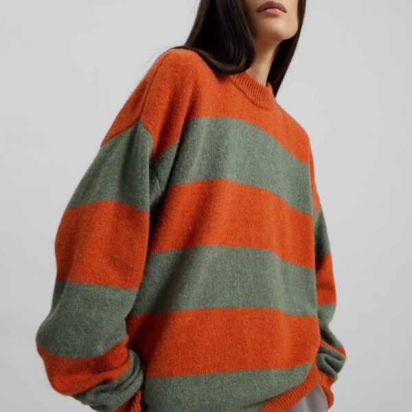 The Frankie Shop Amish Supplies Crewneck Sweater - Sage/Orange - Oversized Minimalist Knitwear in Green - Shop at Coveti