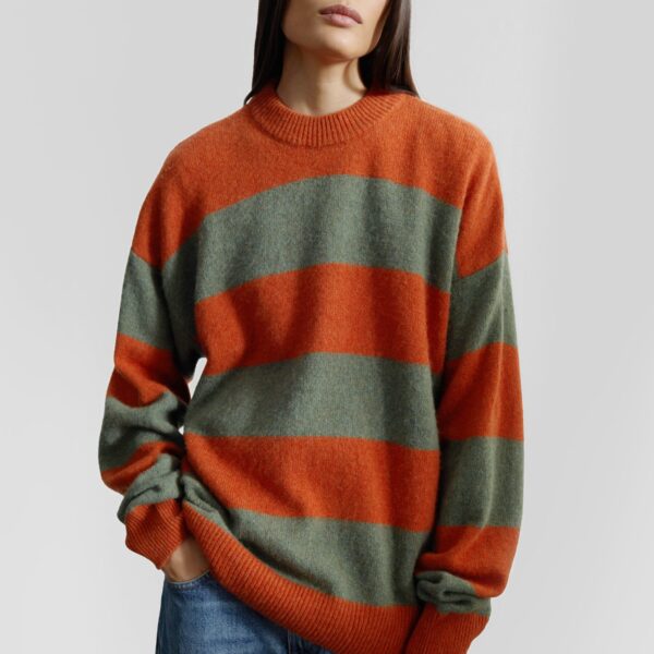 The Frankie Shop Amish Supplies Crewneck Sweater - Sage/Orange - Oversized Minimalist Knitwear in Green - Shop at Coveti