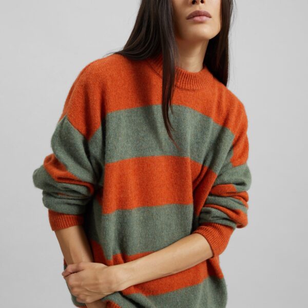 The Frankie Shop Amish Supplies Crewneck Sweater - Sage/Orange - Oversized Minimalist Knitwear in Green - Shop at Coveti