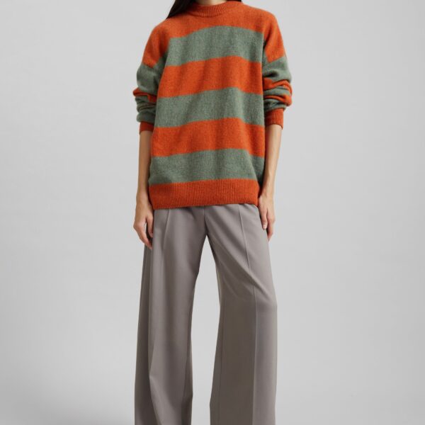The Frankie Shop Amish Supplies Crewneck Sweater - Sage/Orange - Oversized Minimalist Knitwear in Green - Shop at Coveti