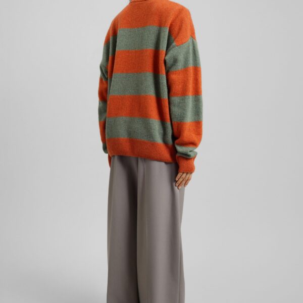 The Frankie Shop Amish Supplies Crewneck Sweater - Sage/Orange - Oversized Minimalist Knitwear in Green - Shop at Coveti