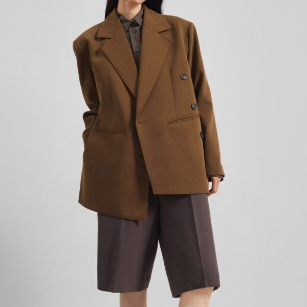 The Frankie Shop Antwerp Wrap Blazer - Brown - Oversized Minimalist Jackets in Brown - Shop at Coveti