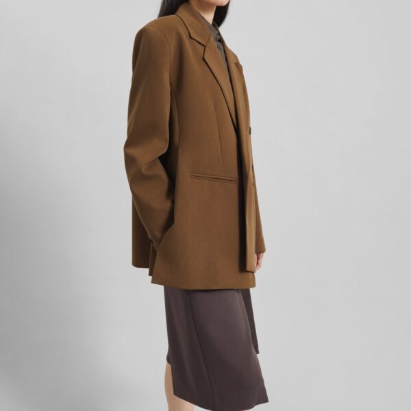 The Frankie Shop Antwerp Wrap Blazer - Brown - Oversized Minimalist Jackets in Brown - Shop at Coveti