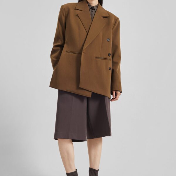 The Frankie Shop Antwerp Wrap Blazer - Brown - Oversized Minimalist Jackets in Brown - Shop at Coveti