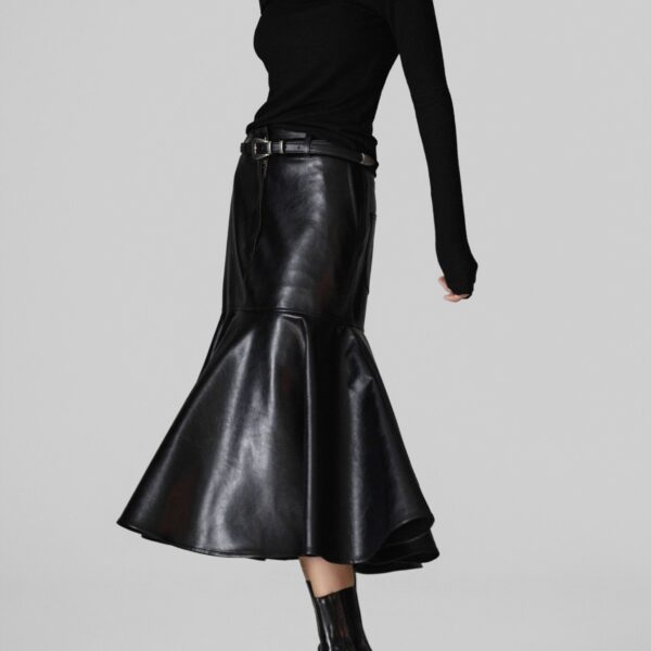 The Frankie Shop Arvika Faux Leather Mermaid Skirt - Black - Oversized Minimalist Skirts in Black - Shop at Coveti