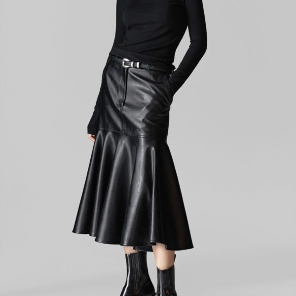 The Frankie Shop Arvika Faux Leather Mermaid Skirt - Black - Oversized Minimalist Skirts in Black - Shop at Coveti
