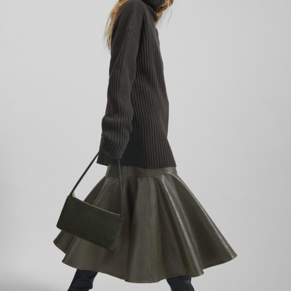 The Frankie Shop Arvika Faux Leather Mermaid Skirt - Dark Olive - Oversized Minimalist Skirts in Green - Shop at Coveti