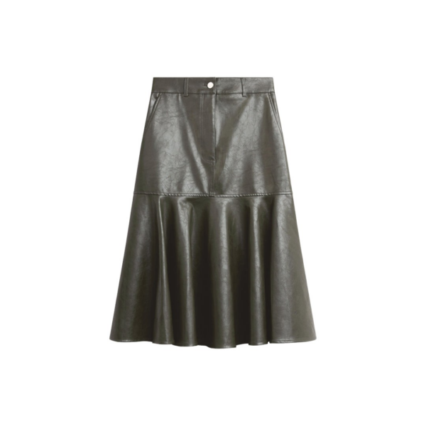 The Frankie Shop Arvika Faux Leather Mermaid Skirt - Dark Olive - Oversized Minimalist Skirts in Green - Shop at Coveti