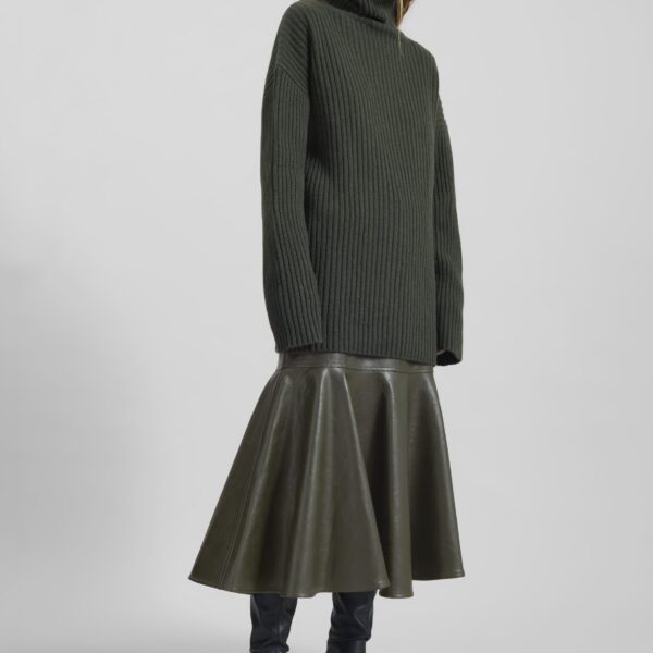 The Frankie Shop Arvika Faux Leather Mermaid Skirt - Dark Olive - Oversized Minimalist Skirts in Green - Shop at Coveti