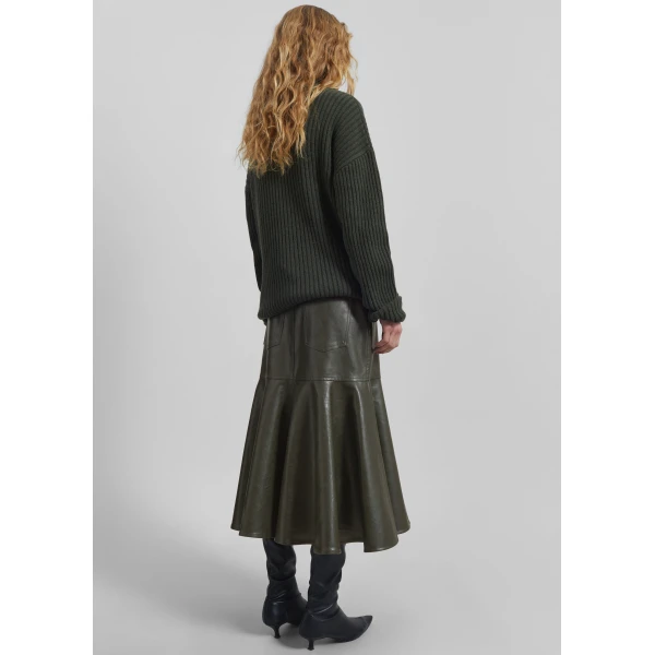 The Frankie Shop Arvika Faux Leather Mermaid Skirt – Dark Olive, view 7
