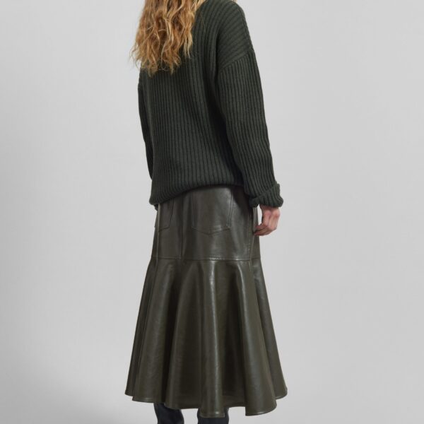 The Frankie Shop Arvika Faux Leather Mermaid Skirt - Dark Olive - Oversized Minimalist Skirts in Green - Shop at Coveti