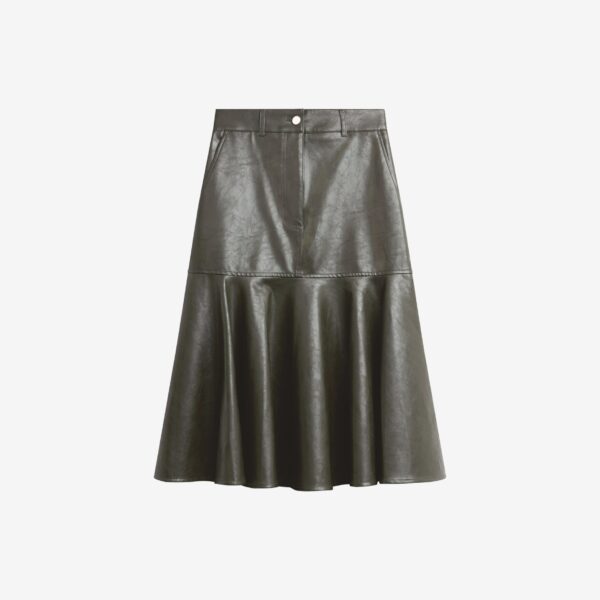 The Frankie Shop Arvika Faux Leather Mermaid Skirt - Dark Olive - Oversized Minimalist Skirts in Green - Shop at Coveti