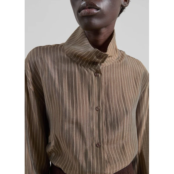 The Frankie Shop Avila Sheer Fluid Shirt – Brown/White Stripe, view 3