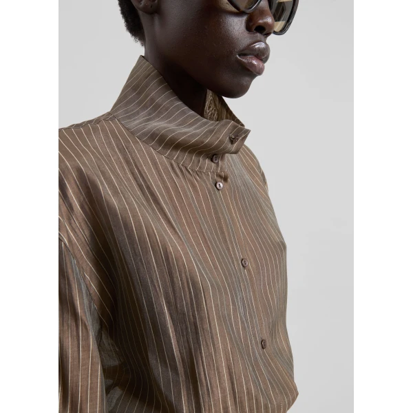 The Frankie Shop Avila Sheer Fluid Shirt – Brown/White Stripe, view 7