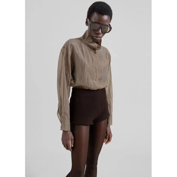 The Frankie Shop Avila Sheer Fluid Shirt – Brown/White Stripe, view 8