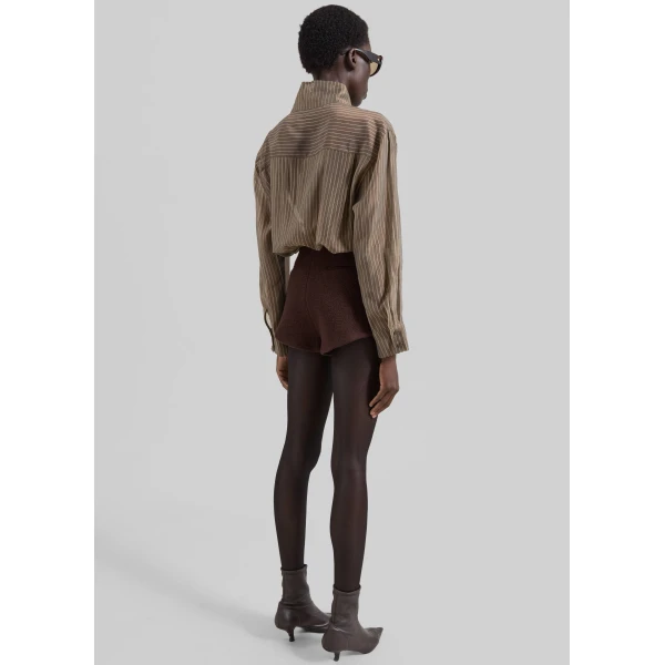 The Frankie Shop Avila Sheer Fluid Shirt – Brown/White Stripe, view 9