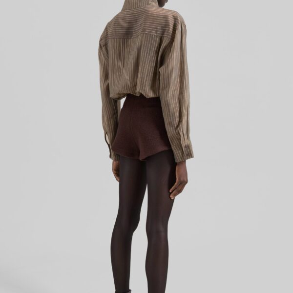 The Frankie Shop Avila Sheer Fluid Shirt - Brown/White Stripe - Oversized Minimalist Tops in Brown - Shop at Coveti