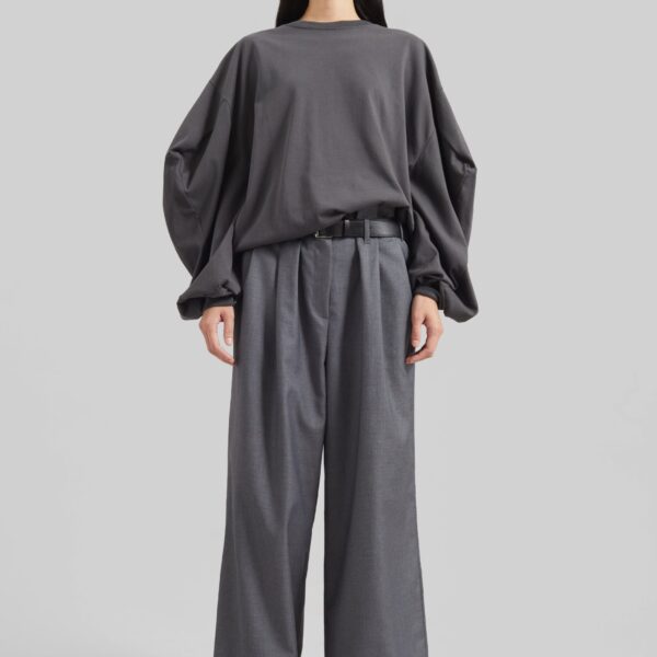 The Frankie Shop Balve Balloon Sleeve Sweatshirt - Grey - Oversized Minimalist Tops in Grey - Shop at Coveti