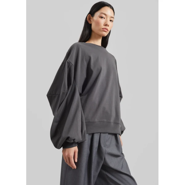 The Frankie Shop Balve Balloon Sleeve Sweatshirt – Grey Top, view 3