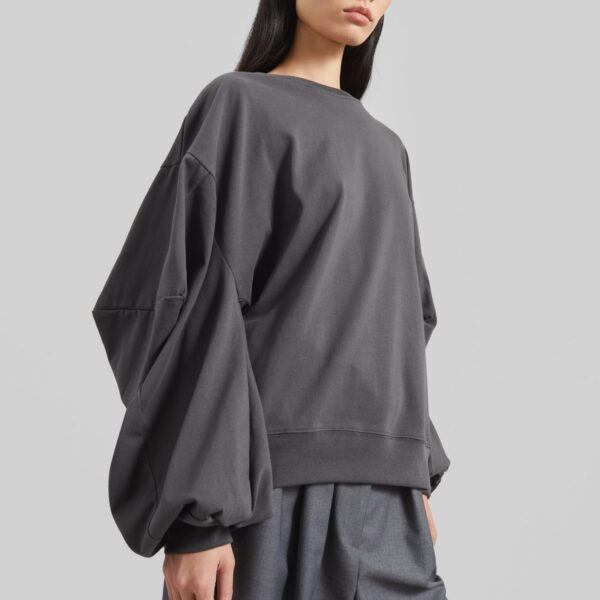 The Frankie Shop Balve Balloon Sleeve Sweatshirt - Grey - Oversized Minimalist Tops in Grey - Shop at Coveti