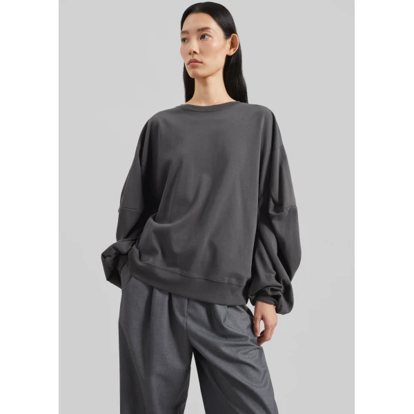 The Frankie Shop Balve Balloon Sleeve Sweatshirt – Grey Top, view 4