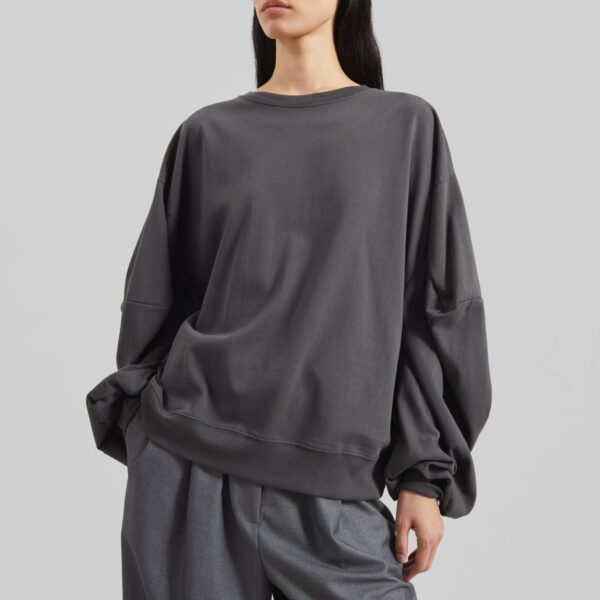 The Frankie Shop Balve Balloon Sleeve Sweatshirt - Grey - Oversized Minimalist Tops in Grey - Shop at Coveti