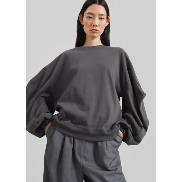 The Frankie Shop Balve Balloon Sleeve Sweatshirt – Grey Top, view 5