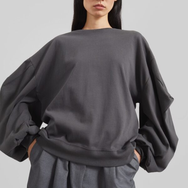 The Frankie Shop Balve Balloon Sleeve Sweatshirt - Grey - Oversized Minimalist Tops in Grey - Shop at Coveti