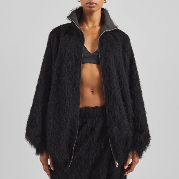 The Frankie Shop Baxter Fringed Track Jacket - Black - Oversized Minimalist Jackets in Black - Shop at Coveti