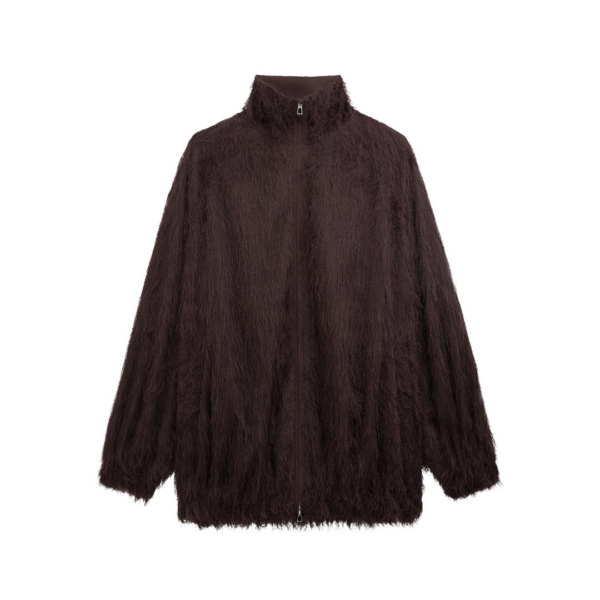 The Frankie Shop Baxter Fringed Track Jacket - Dark Brown - Oversized Minimalist Jackets in Brown - Shop at Coveti
