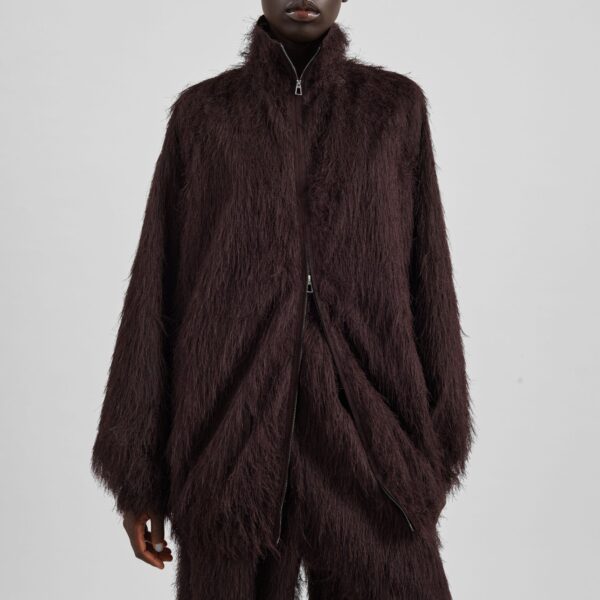 The Frankie Shop Baxter Fringed Track Jacket - Dark Brown - Oversized Minimalist Jackets in Brown - Shop at Coveti