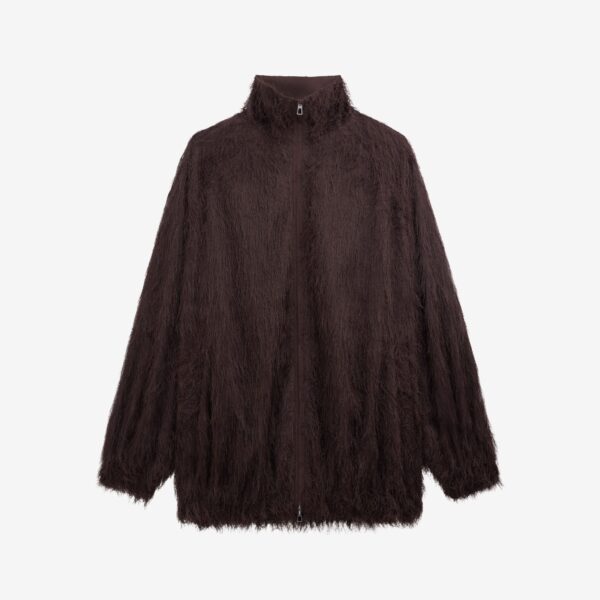 The Frankie Shop Baxter Fringed Track Jacket - Dark Brown - Oversized Minimalist Jackets in Brown - Shop at Coveti