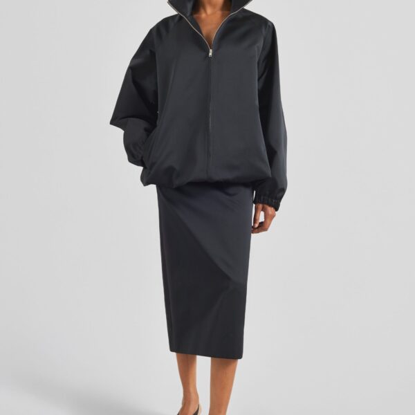 The Frankie Shop Baxter Satin Track Jacket - Black - Oversized Minimalist Jackets in Black - Shop at Coveti