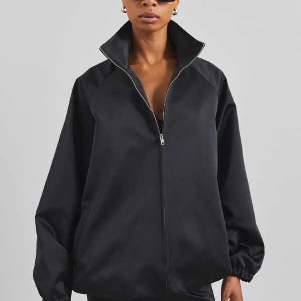 The Frankie Shop Baxter Satin Track Jacket - Black - Oversized Minimalist Jackets in Black - Shop at Coveti
