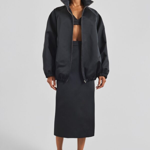The Frankie Shop Baxter Satin Track Jacket - Black - Oversized Minimalist Jackets in Black - Shop at Coveti