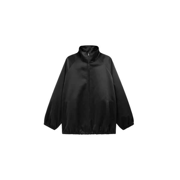 The Frankie Shop Baxter Satin Track Jacket - Black - Oversized Minimalist Jackets in Black - Shop at Coveti