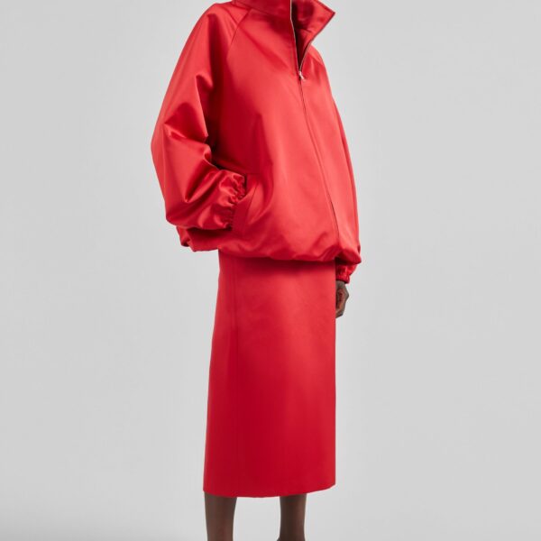 The Frankie Shop Baxter Satin Track Jacket - Red - Oversized Minimalist Jackets in Red - Shop at Coveti