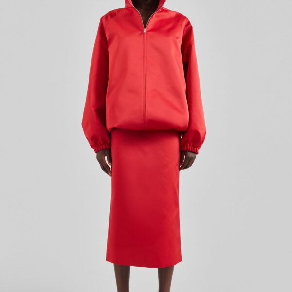 The Frankie Shop Baxter Satin Track Jacket - Red - Oversized Minimalist Jackets in Red - Shop at Coveti